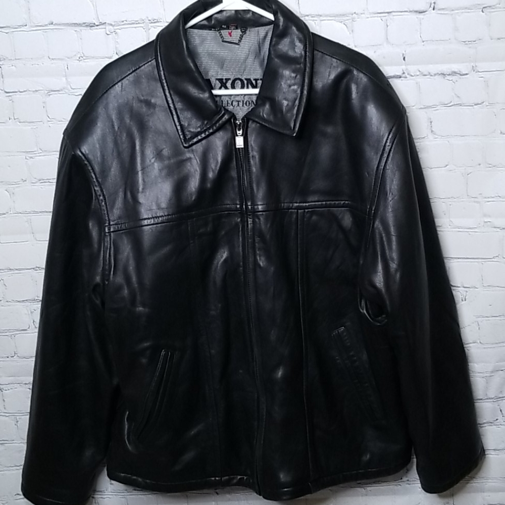 Saxony mens black leather jacket